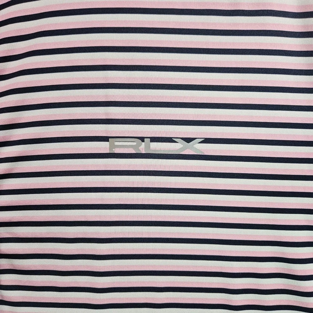 RLX Ralph Lauren Polo Shirt Men Size‎ XL Wicking Short Sleeve Pink Black Striped